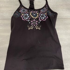 Athleta Black Tank Top with Floral Design